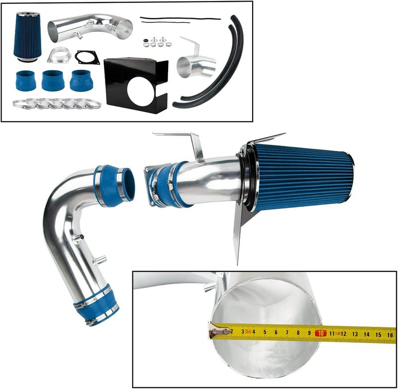 AUTOSITY نظام سحب الهواء البارد 4" مع فلتر من الألمنيوم متوافق مع 1997-2003 F150/Expedition 4.6L/5.4L V8 1998-1999 Navigator 5.4L V8 (أزرق) - Image 4